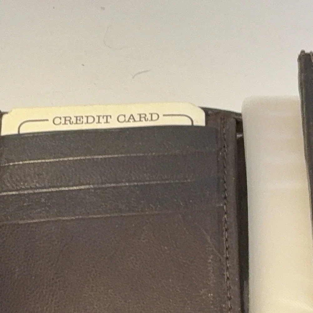 Global Products Genuine Leather Tri-fold Black ID Holder Photo Holder